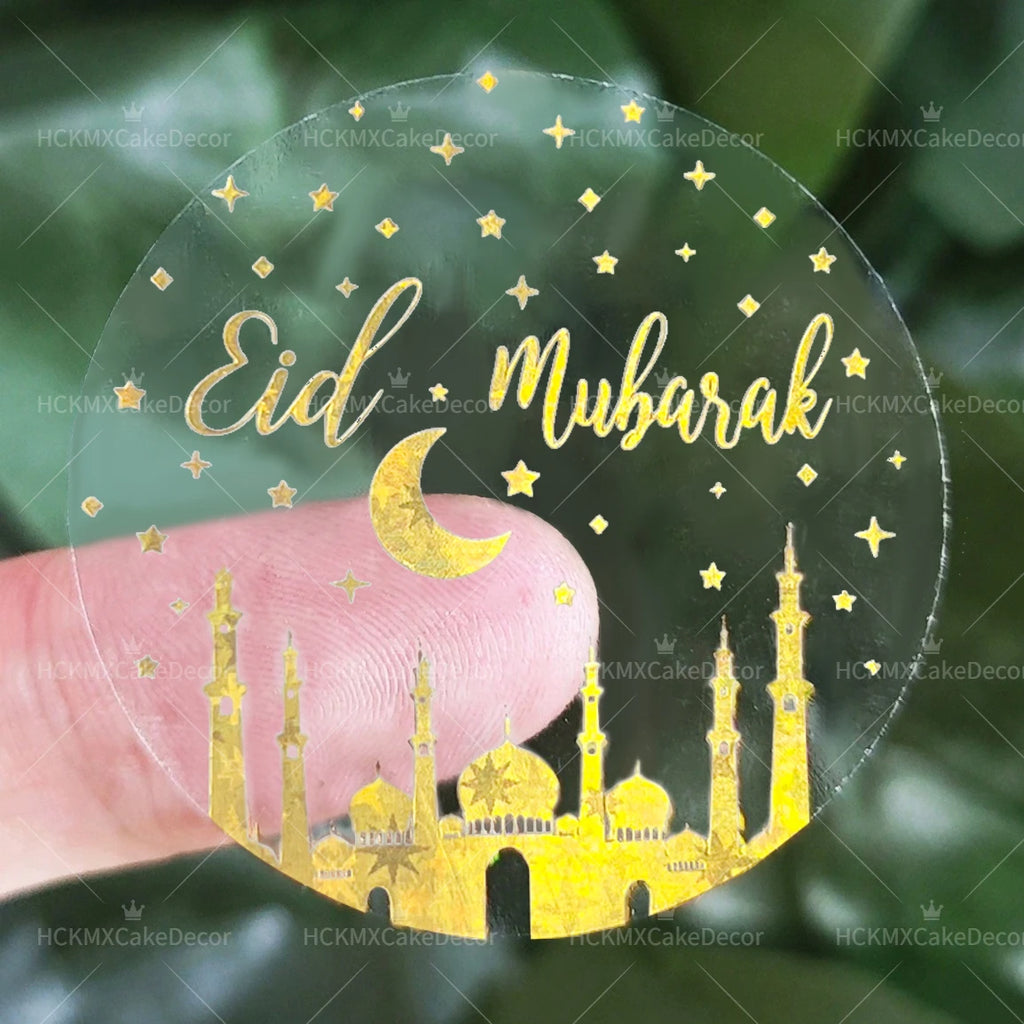 5 sheets Eid Mubarak Transparent Hot Stamping Sticker for Ramadan Theme Party  Gift Packaging Decorative Stickers