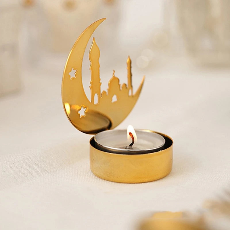 Metal Candle Holder Islamic Muslim Party Decor Eid Mubarak Candle Sticks Dinner Table Ornaments Ramadan Kareem Decorations