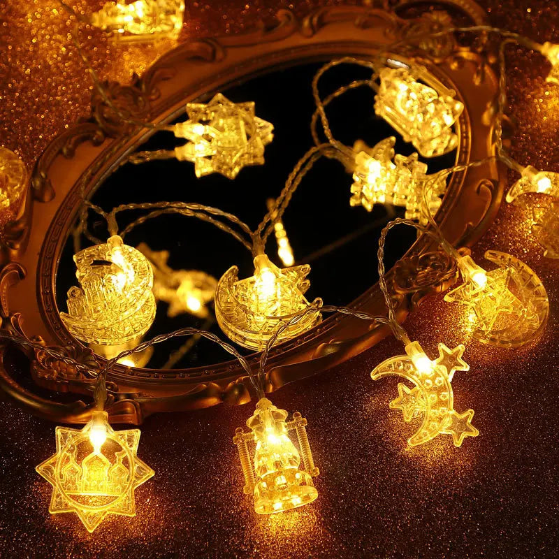 1.5/3M EID Mubarak LED String Lights Moon Star Castle Lantern Light Islam Muslim Festival Party Ramadan for Home Decoration 2026