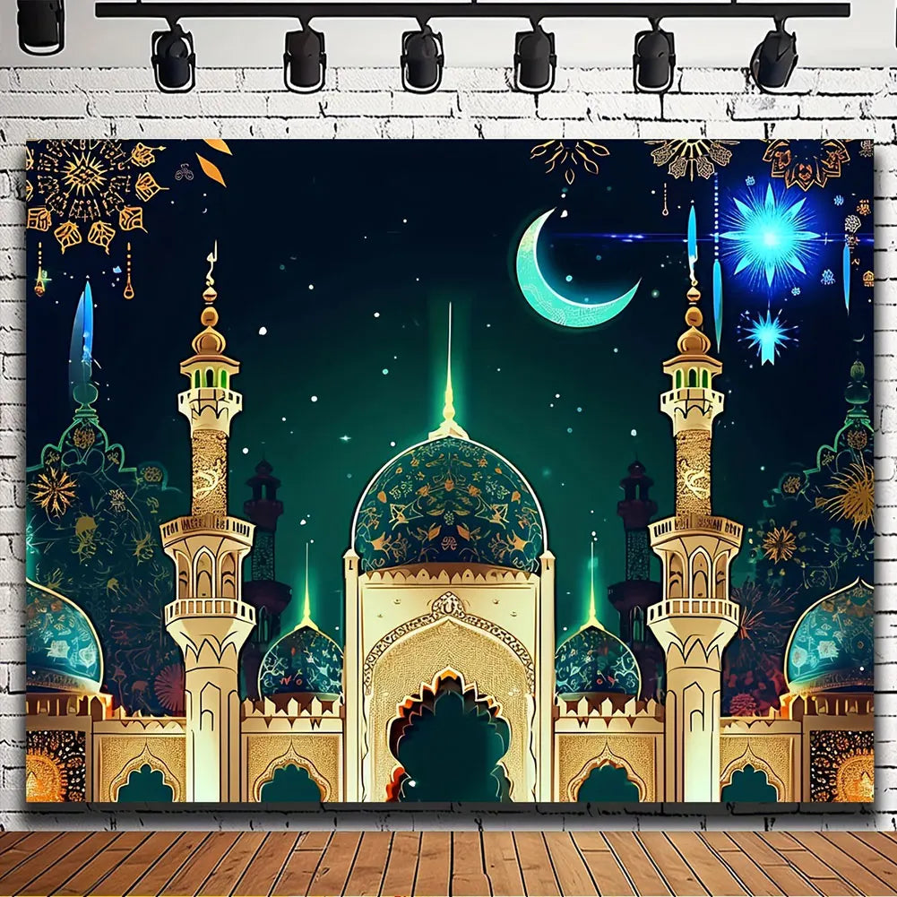 Eid Mubarak Backdrop Eid Mubarak Banner Moon Star Castle Eid Mubarak Background Islamic Eid Mubarak Ornament for Photography