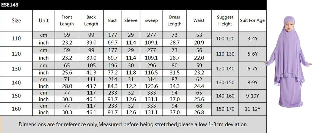 Muslim Kids Girls Hijab Dress Ramadan Khimar Skirt Set Overhead Eid Prayer Garment Burqa Abaya Robe Kaftan Hooded Gown