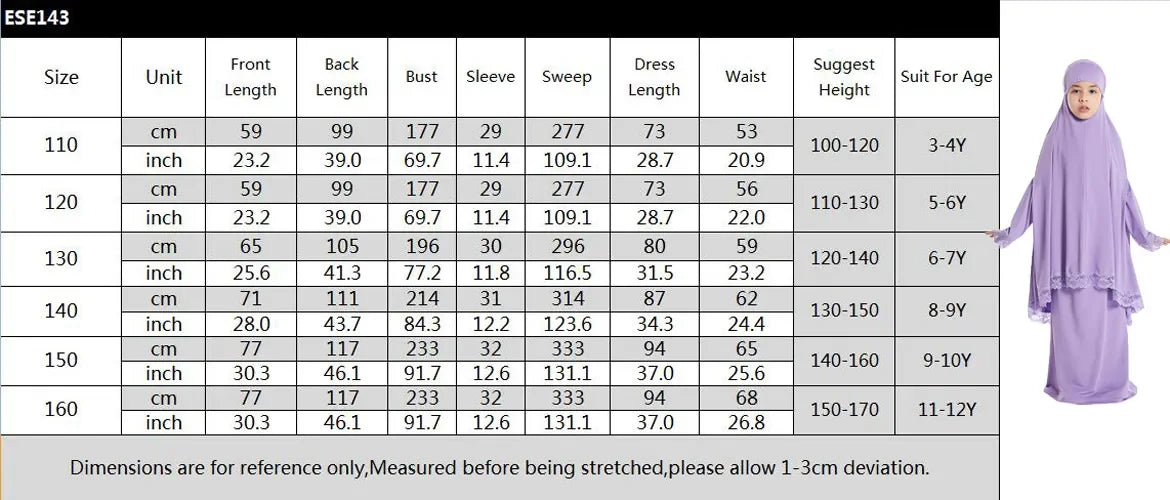 Muslim Kids Girls Hijab Dress Ramadan Khimar Skirt Set Overhead Eid Prayer Garment Burqa Abaya Robe Kaftan Hooded Gown