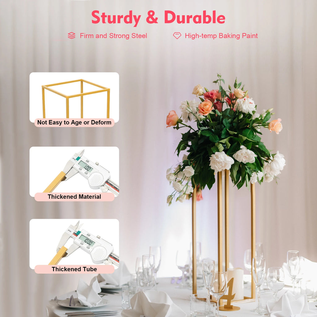 4Pcs Gold Metal Flower Stand Set Rectangular DIY Wedding Party Centerpieces for Table Decor