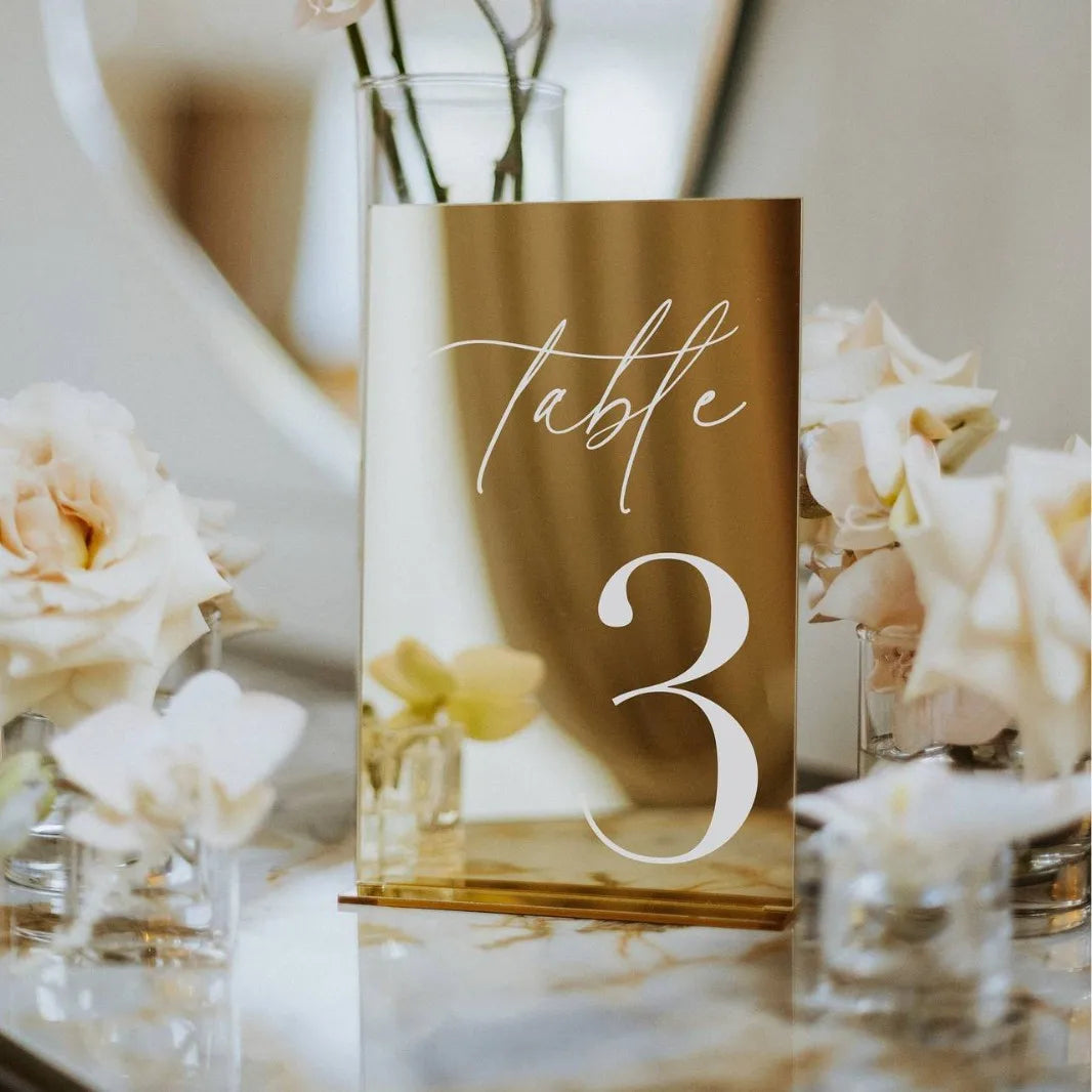 1-25 Gold Acrylic Wedding Table Number Place Cards 4.72*7.09 Inches with Stand