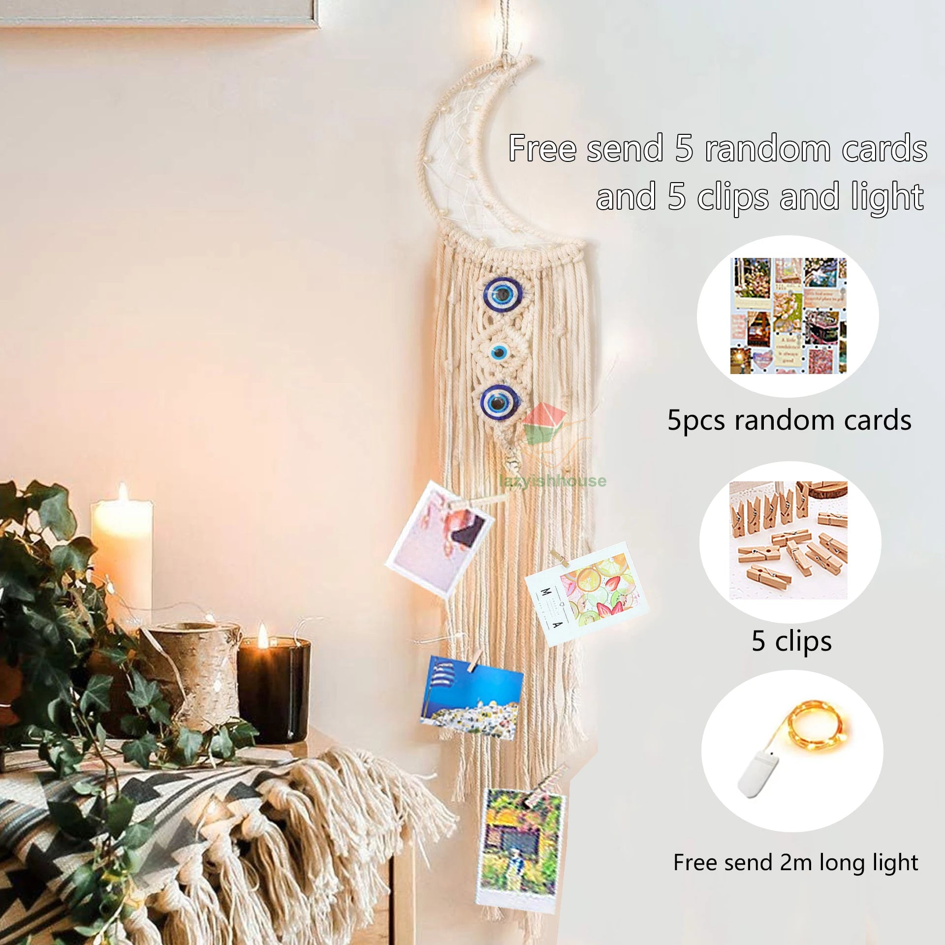 Macrame Dream Catcher with light Nordic Wall Tapestry Ramadan Decoration Home Eid Room Decoration Bohemian Children's Nursery