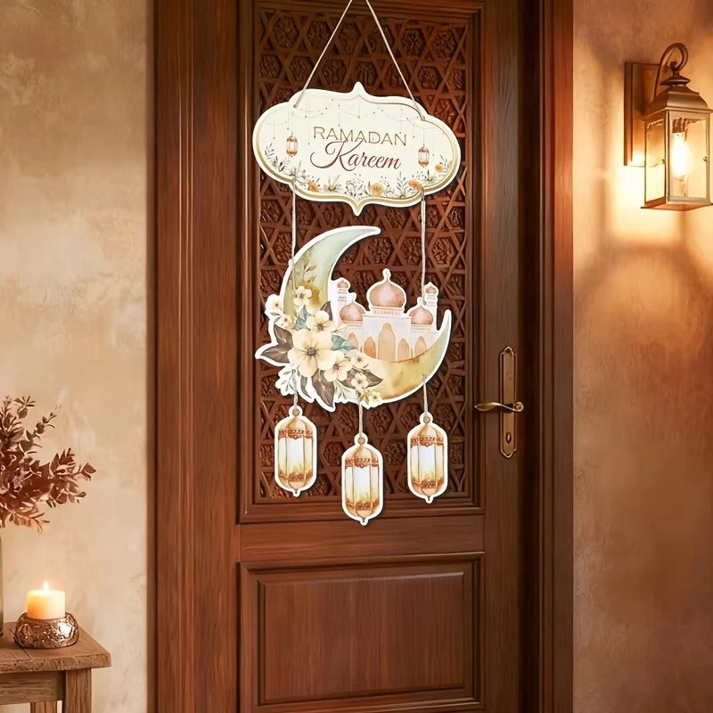 Lantern Welcome Sign Diy Ramadan Door Hanger Eid Mubarak Hanging Sign Gold Moon Castle Decoration For Islamic Festival Party