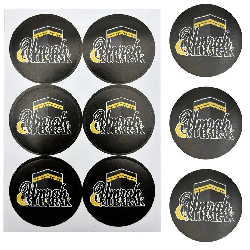 60Pcs 4cm Umrah Mubarak Paper Stickers Ramadan kareem Decor Gift Candy Box Seal Labels Stickers Islamic Muslim Party Supplies