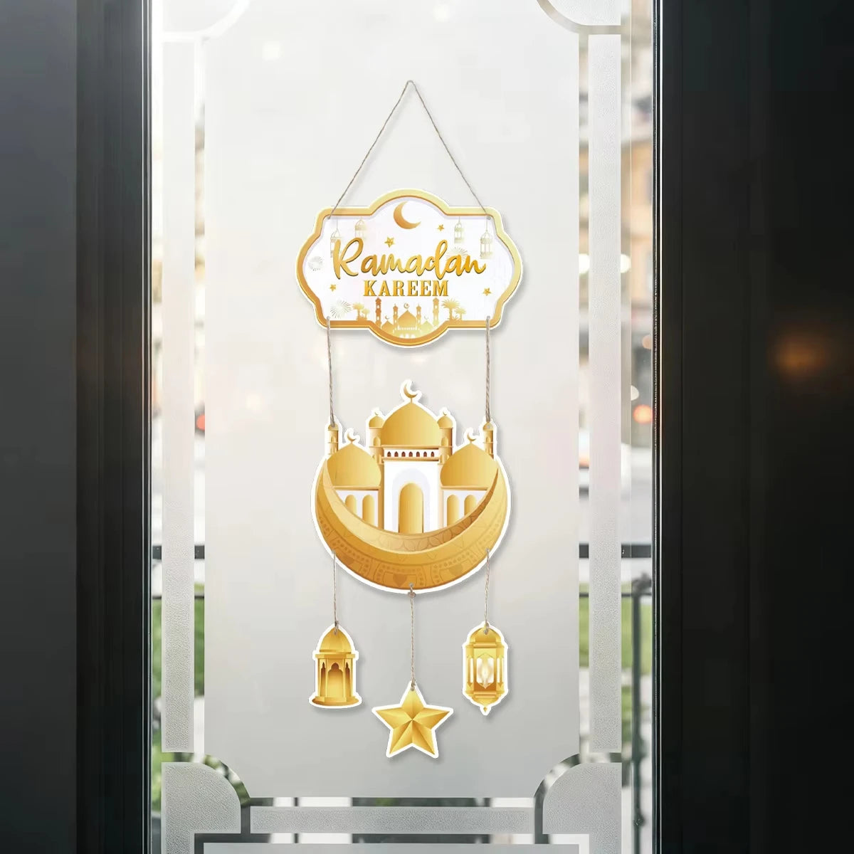 Lantern Welcome Sign Diy Ramadan Door Hanger Eid Mubarak Hanging Sign Gold Moon Castle Decoration For Islamic Festival Party