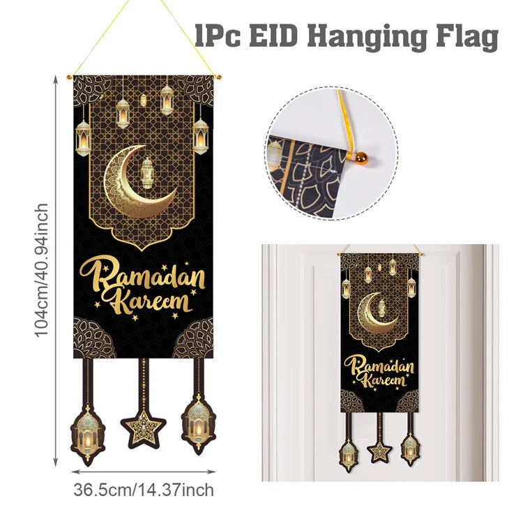Eid Mubarak Decoration Hanging Flag Eid Mubarak Decor 2025 for Home Islamic Muslim Party Decor Ramadan Kareem Eid Al-Fitr Gift