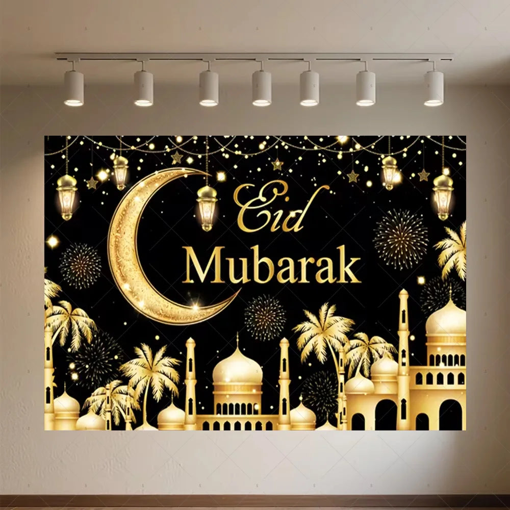 Background of The Moon Mosque Themed Party During Eid Fitr, Islamic Muslim Karim Ramadan Party Decoration Photography Background