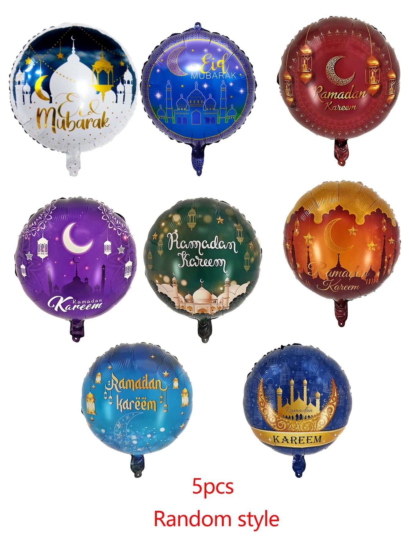 5pcs 18inch Round Ramadan Kareem Foil Balloons Eid al-Fitr Helium Balloons Ramadan Mubarak Eid Mubarak Decorations