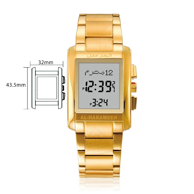 Azan Watch for Muslim Prayer with Qibla Compass Islam Al-Harameen Fajr Time Clock Including Hijri Calendar Ramadan Gift