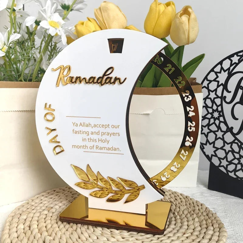 Rotatable Ramadan Countdown Advent Calendar with Base Eid Mubarak Table Ornament Islamic Muslim Party Decoration Kids Gift