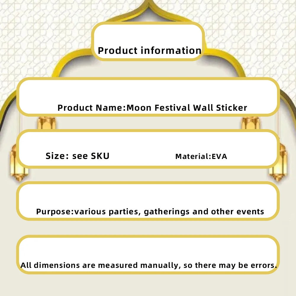 Ramadan Eid Moon Festival Party Decor - Gold Hollow - Star Crescent Letter Wall & Window Stickers