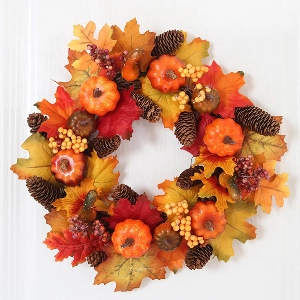40cm Xmas Autumn Pumpkin Wreath Artificial Door Wreath Decoration Hanging For Christmas Halloween Wreath Home Ornament