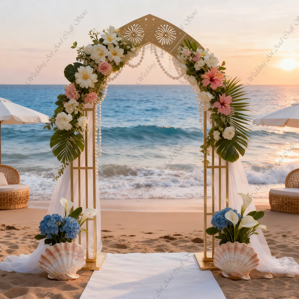 1pcs f30 83in Golden Stainless Steel Crescent Half Moon Wedding Arch Party Stage Backdrop Flower Stand Background Arch ivy332