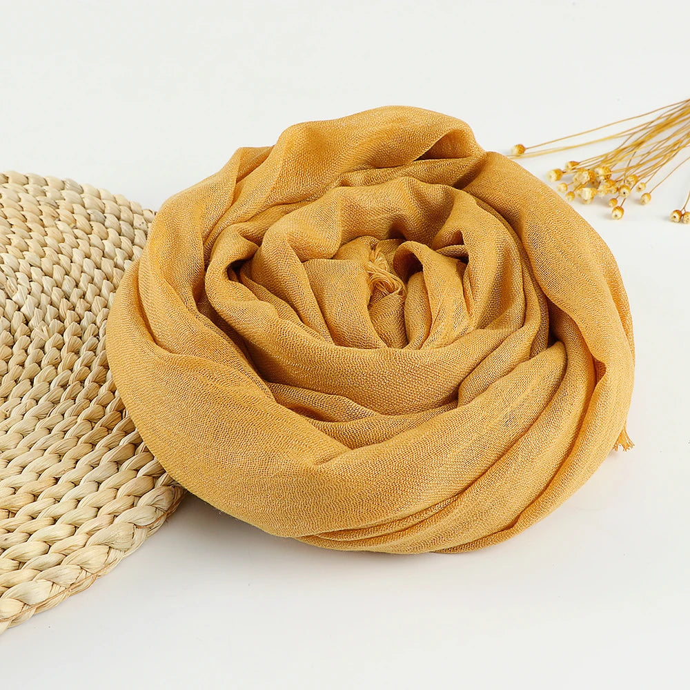 Solid Cotton Linen Hijabs Scarf Women Maxi Muslim Plain Frayed Scarf Shawls Wraps Headwear Oversize Pashmina Headscarf Headband