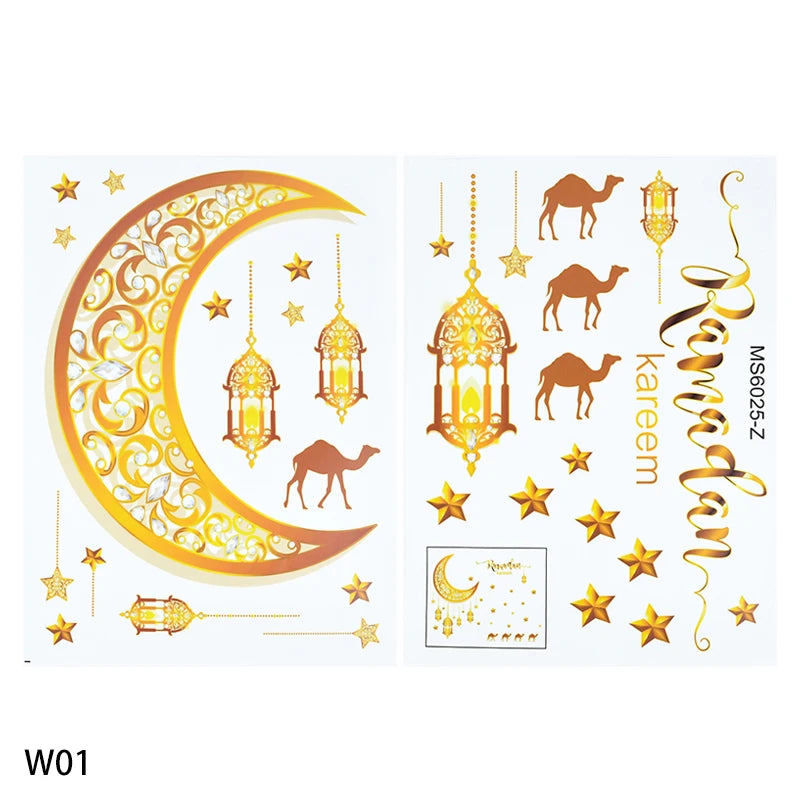 Eid Mubarak Window Sticker 2025 Ramadan Kareem Wall Sticker Muslim Islamic Festival Party Decoration Supplie Electrostatic Decal