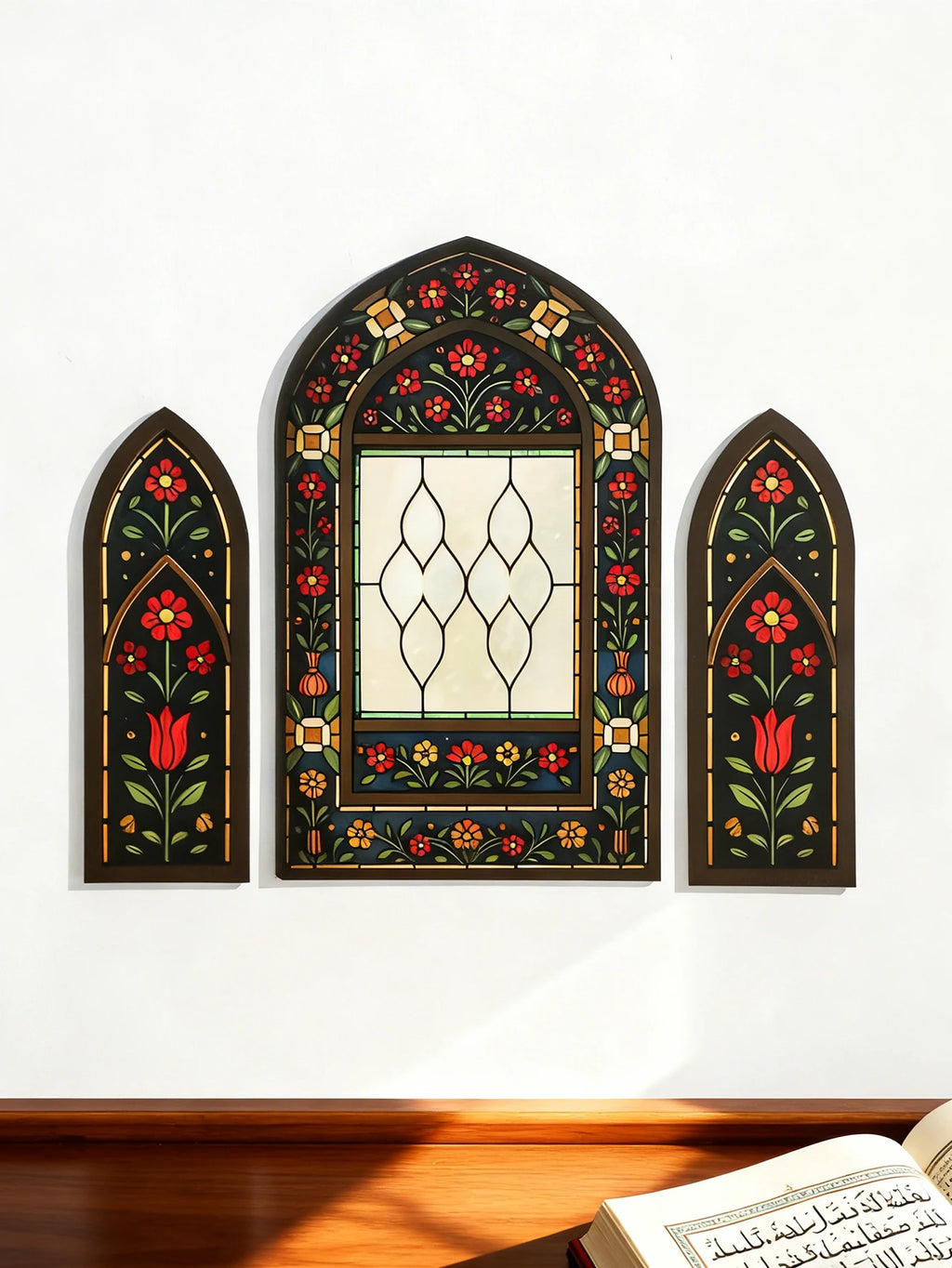 3pcs Islamic Arch Window Style Wall Hanging Floral Pattern Decor Wall Stickers for Ramadan & Eid Home Decor Muslim Festival Gift