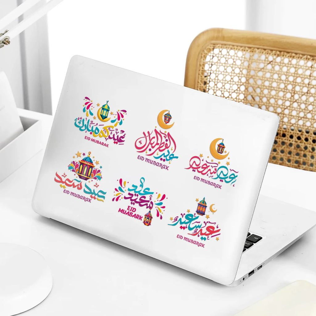 6pcs Eid Mubarak Uv Dtf Transfer Stickers,Arabic Calligraphy Style Cup Wrap Decals For Mugs,Bottles,Laptop,Party Gift Decoration
