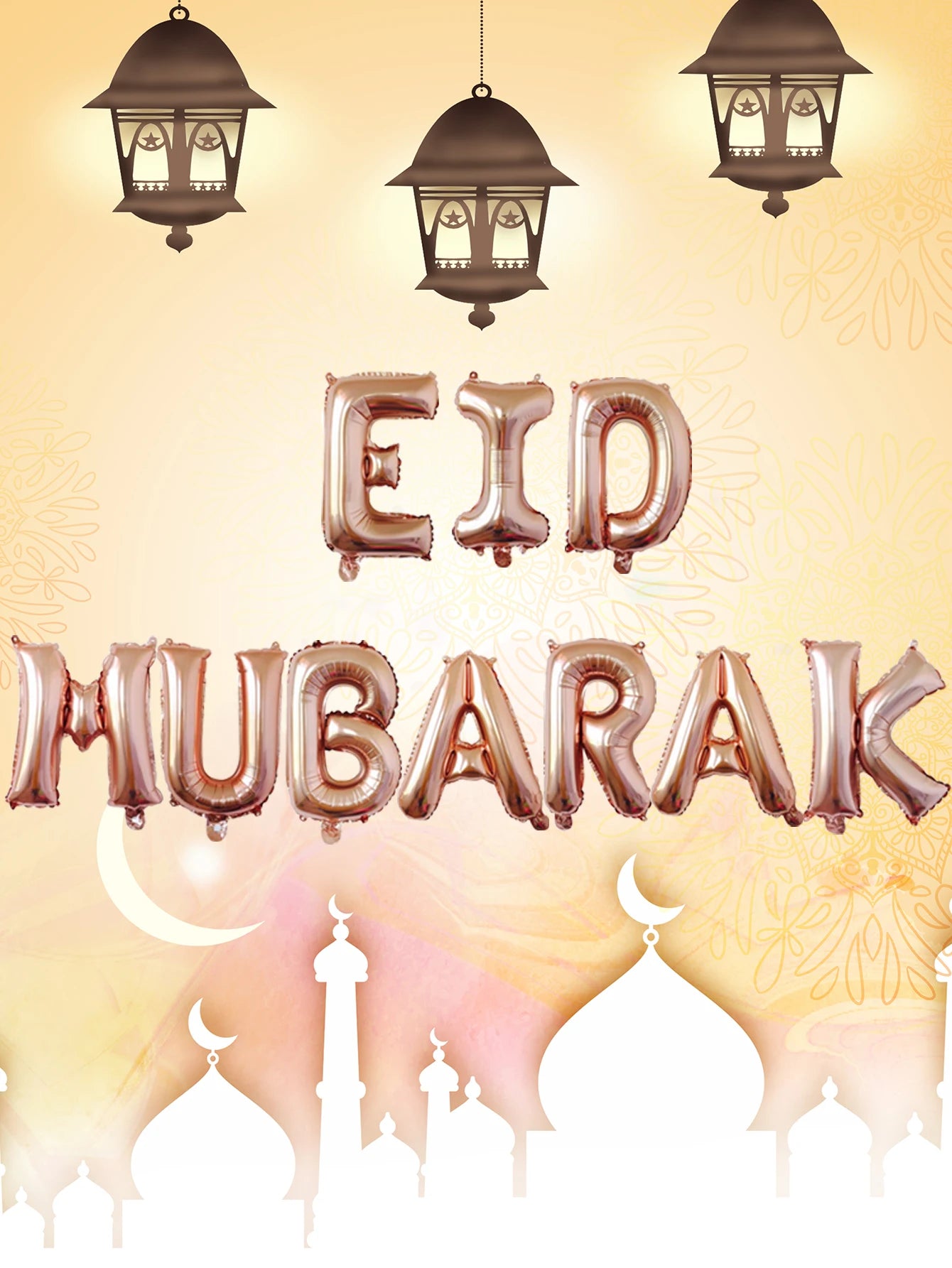 11pcs 16 inch Eid Mubarak Letter Balloons set with Ribbon Ramadan Eid al-Fitr Eid Mubarak Decorations Air Balloons Banner