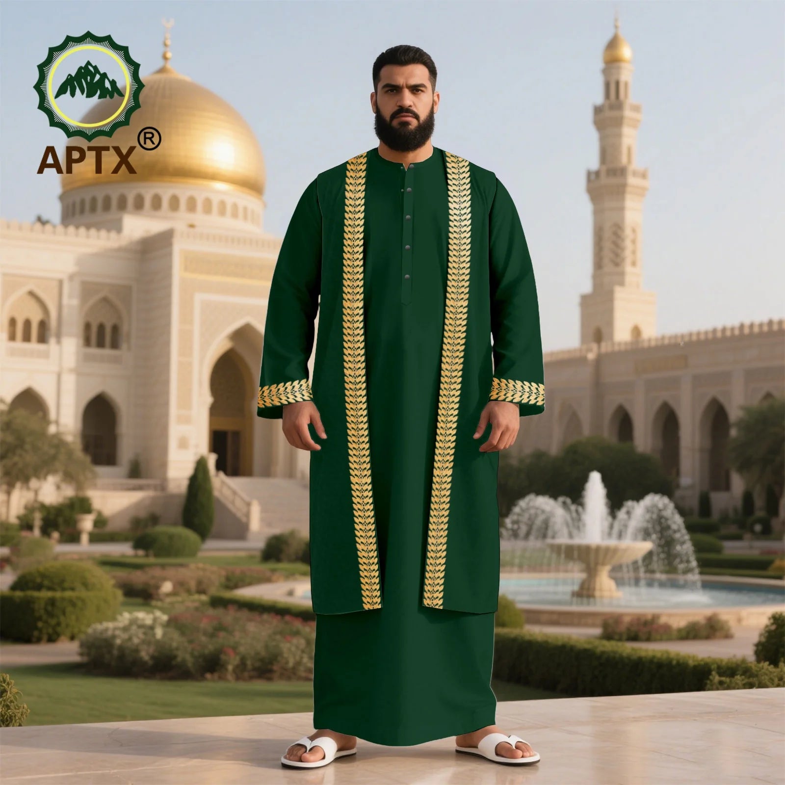 Men's Long Islamic Jubba Thobe Robe with African Embroidery Fashionable Muslim Clothing Modern Prayer Eid Robe for Men