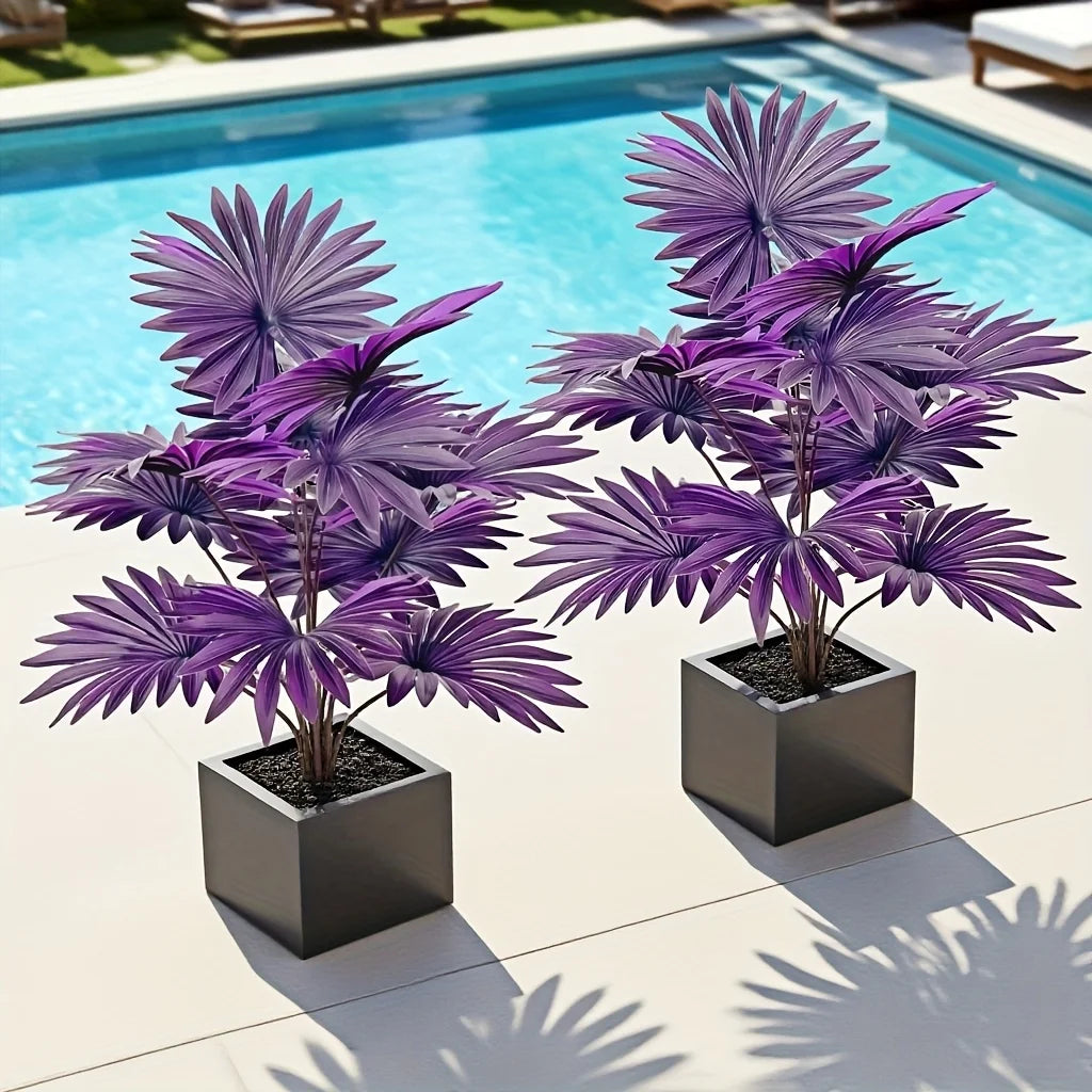 2pcs 12Leaves Purple Simulated Palm Trees Plants Realistic Artificial Trees Suitable Bedroom Outdoor Gothic Halloween Decora