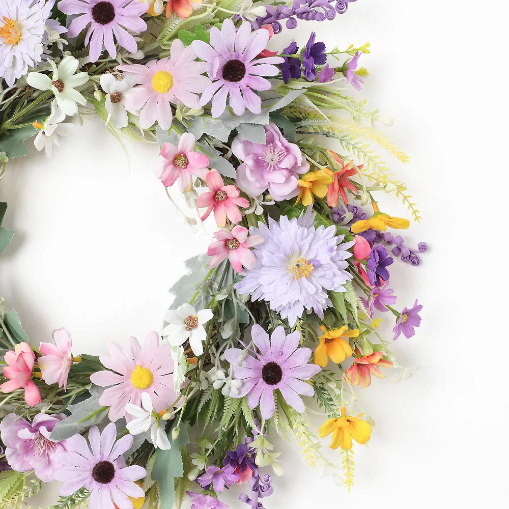 YeeNanee Vibrant Wild Flowers Spring Wreaths for Front Door Artificial Daisy Tulip Lambs Ear Summer Wreath Home Wall Decoration