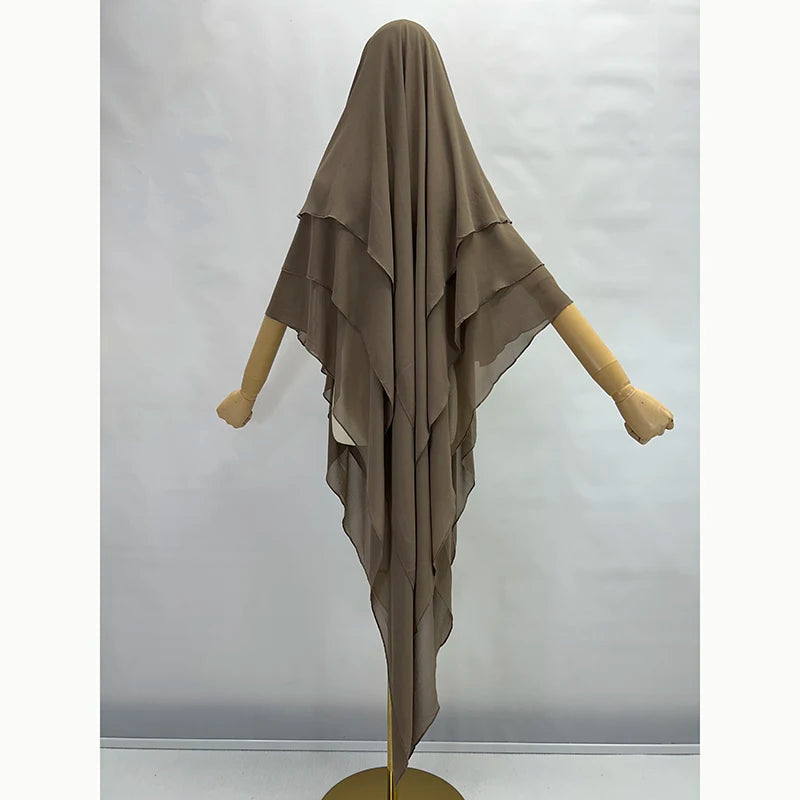 Three Layer Chiffon Khimar With Niqab Strings High Quality EID Ramadan Muslim Women Islamic Clothing Wholesale Prayer Long Hijab