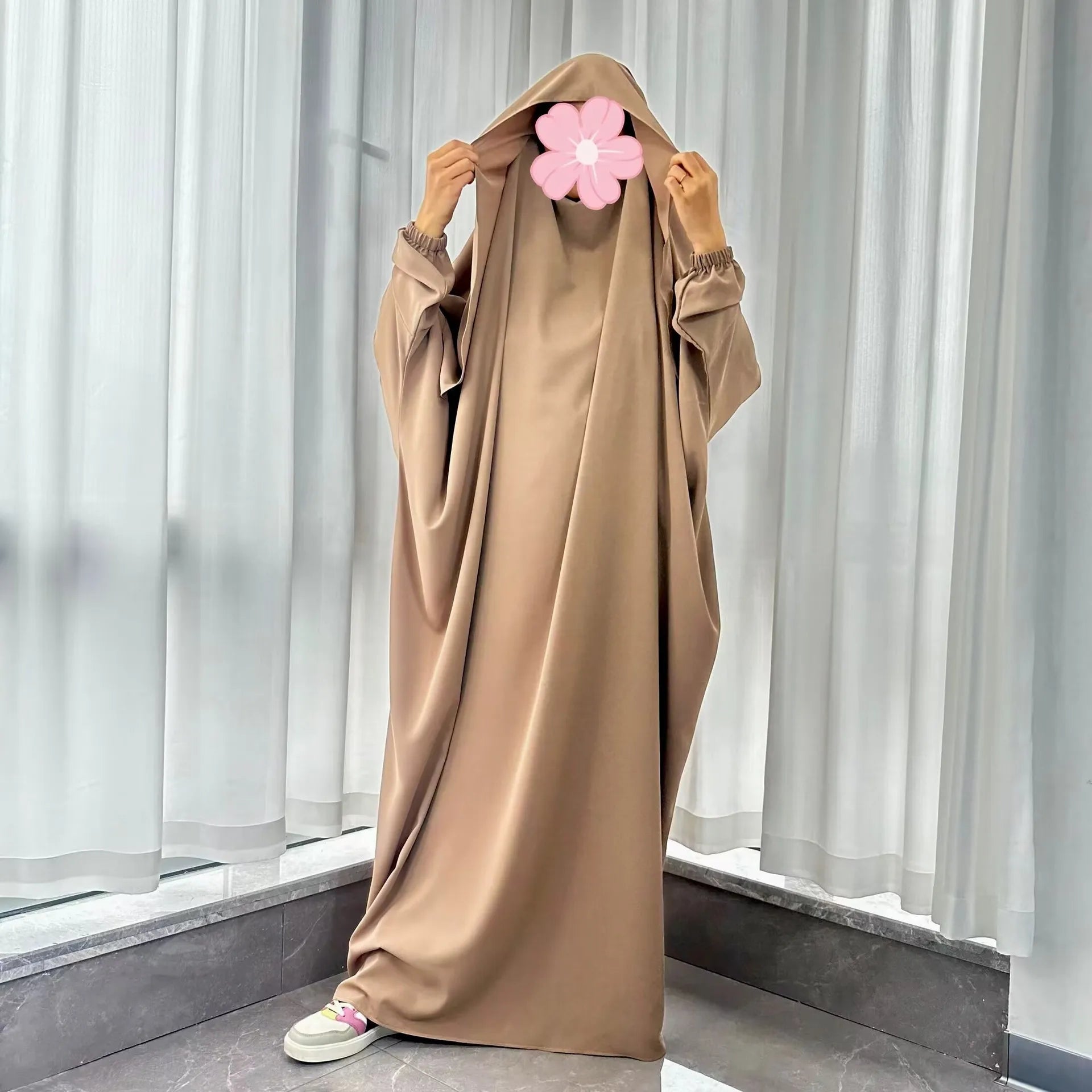 Ramadan One Piece Prayer Abaya Hooded Dress Kaftan Muslim Women Robe Hijab Dress Robe Solid Color Islam Dubai Turkey Clothes