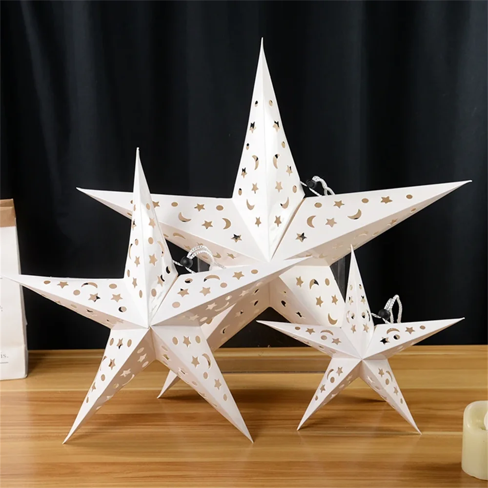 30/45/60cm Hollow Out Star Hanging Pendant Eid Mubarak Decoration Islam Muslim Light Paper Lantern Star Home Party Ramadan Decor