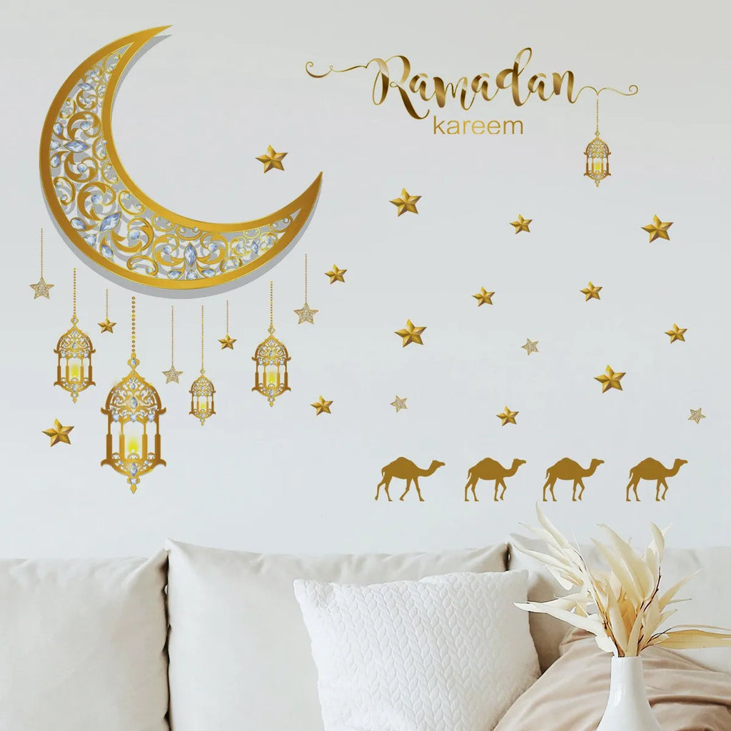 Eid Mubarak Window Sticker 2025 Kareem Ramadan Decor for Home Ramadan Mubarak Wall Sticker Islamic Muslim Wall Decals Decor