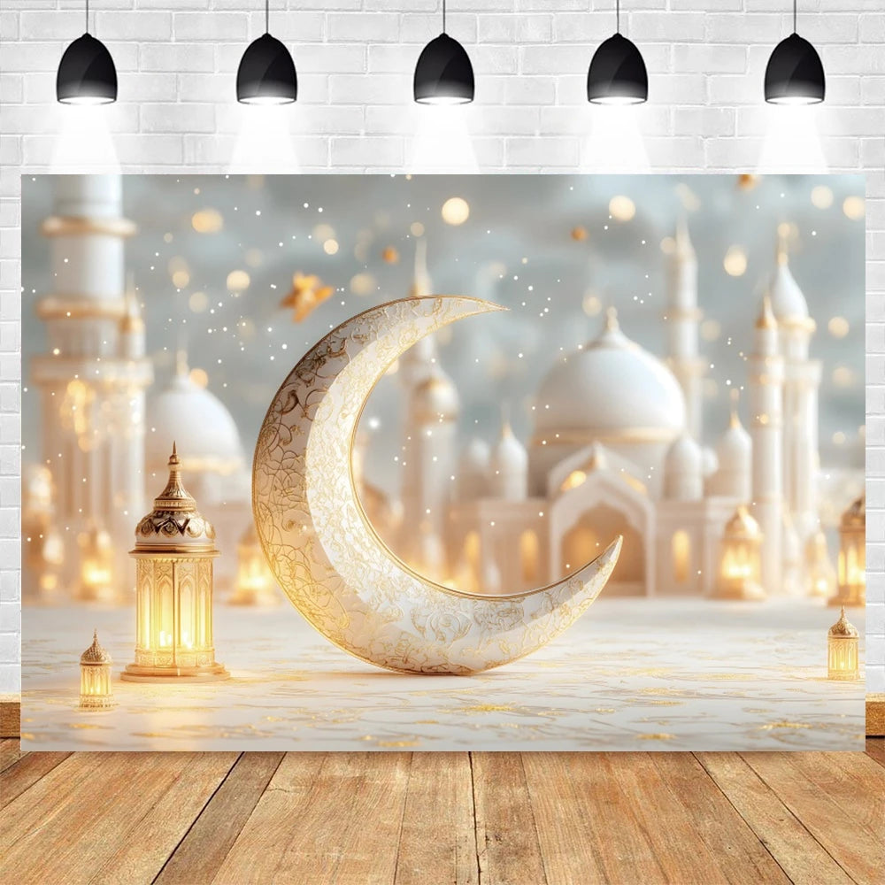Eid Mubarak Ramadan Decoration Photography Background Islamic Muslim Mosque Moon Eid al Fitr Family Party Photo Backdrop Banner