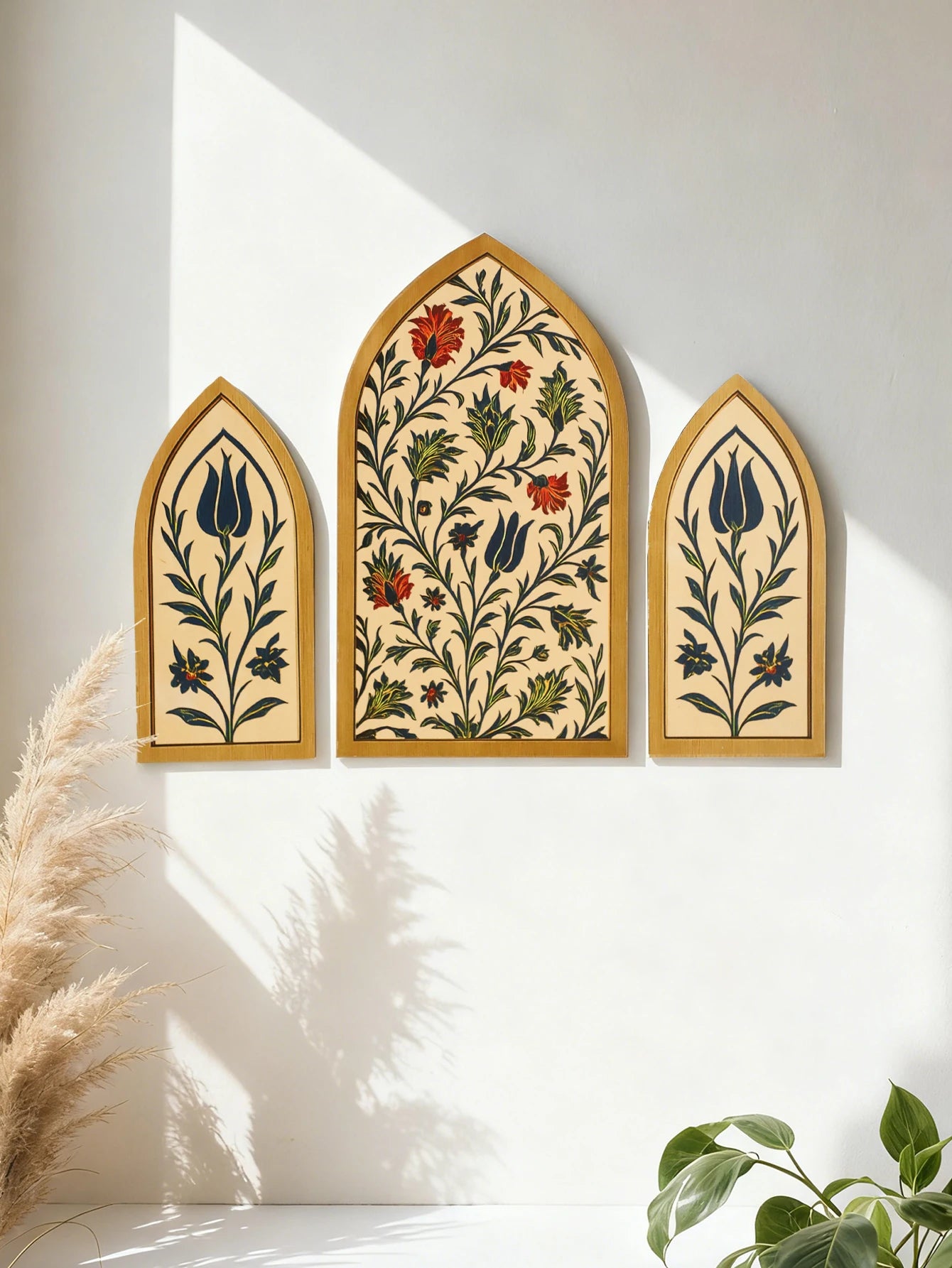 3pcs Islamic Arch Window Style Wall Hanging Floral Pattern Decor Wall Stickers for Ramadan & Eid Home Decor Muslim Festival Gift