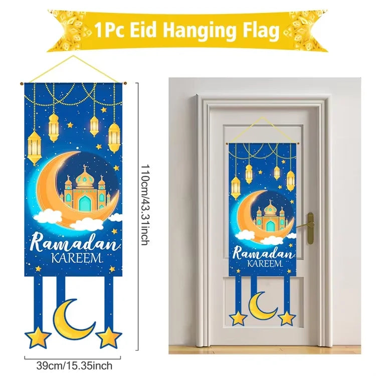 Eid Mubarak Decoration Hanging Flag Eid Mubarak Decor 2025 for Home Islamic Muslim Party Decor Ramadan Kareem Eid Al-Fitr Gift
