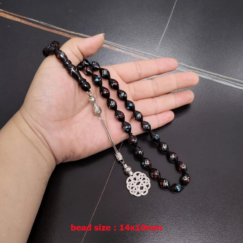 Tasbih Natural kuka Wood Inlaid metal muslim Misbaha prayer beads handmade subha islamic Rosary bead arabic fashion