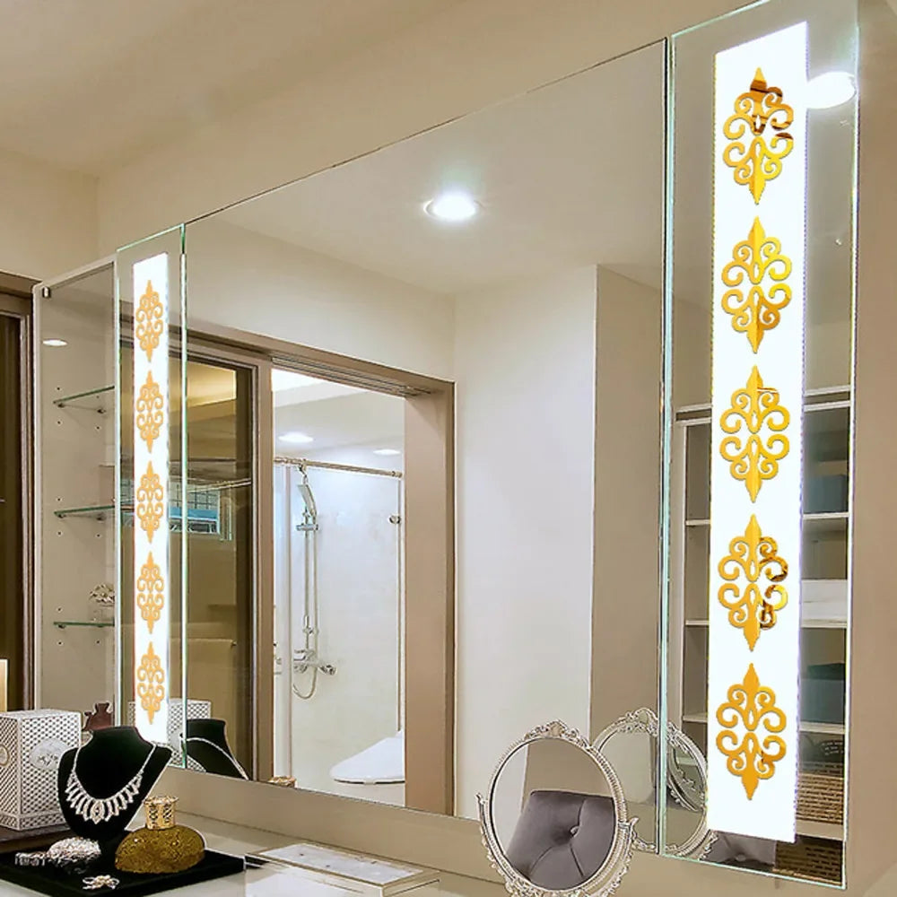 10Pcs 3D Acrylic Mirror Diagonal Lace Wall Stickers Porch Wardrobe Border Decoration Wall Decals Peel & Stick Home Decoration