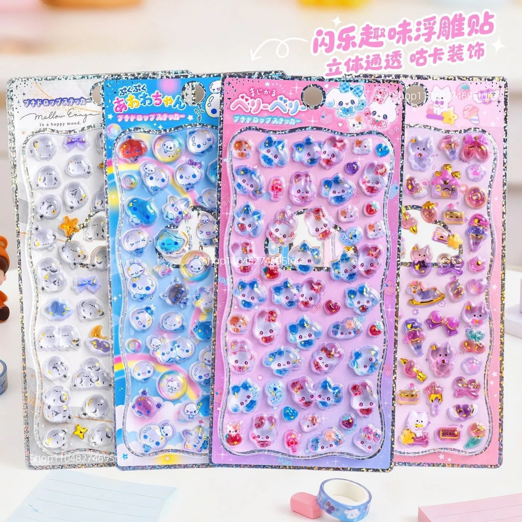 Embossed Animal 3D Crystal Sticker DIY Crafts PVC Cartoon Animal Sticker Melody Relief Decorative Sticker Water Cup Decoration