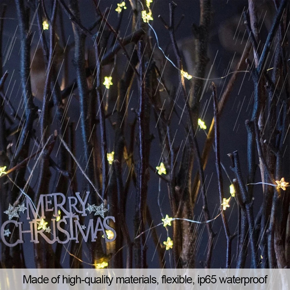 LED Star Copper String Lights, 10–60 LED Fairy Light, Christmas Party & Wedding Decor, Home Outdoor Patio Twinkle Lamps