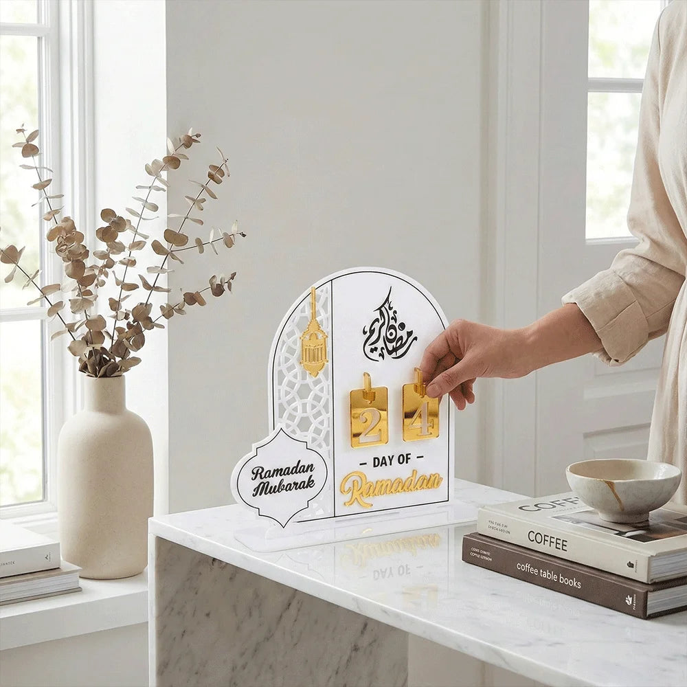 Acrylic Eid Countdown Calendar 2026 Ramadan Mubarak Decoration for Home DIY Day of Ramadan Tracker Islamic Muslim Party Supplies