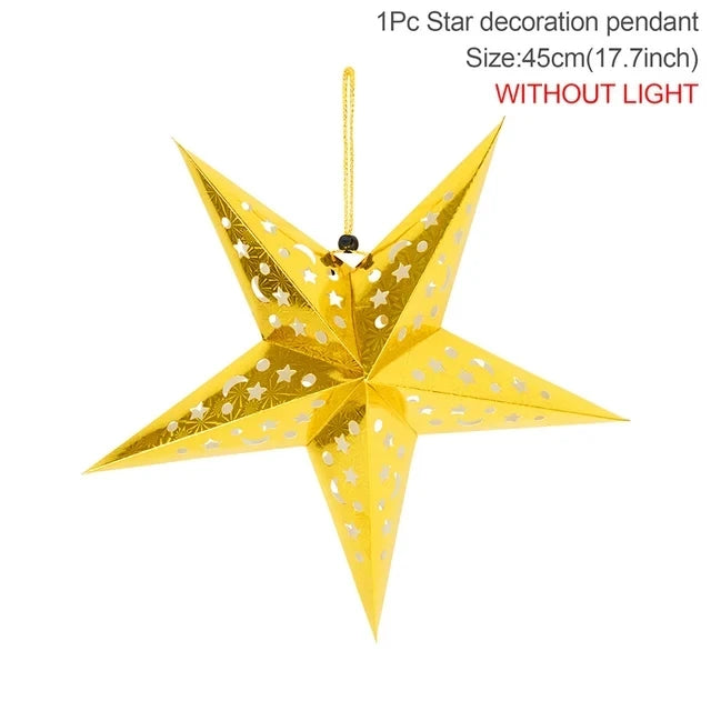 30-60cm Hollow Star Lights Eid Mubarak LED Star Lantern Pendants Ramadan Wedding Decoration Islamic Muslim Party Home Decor Gift