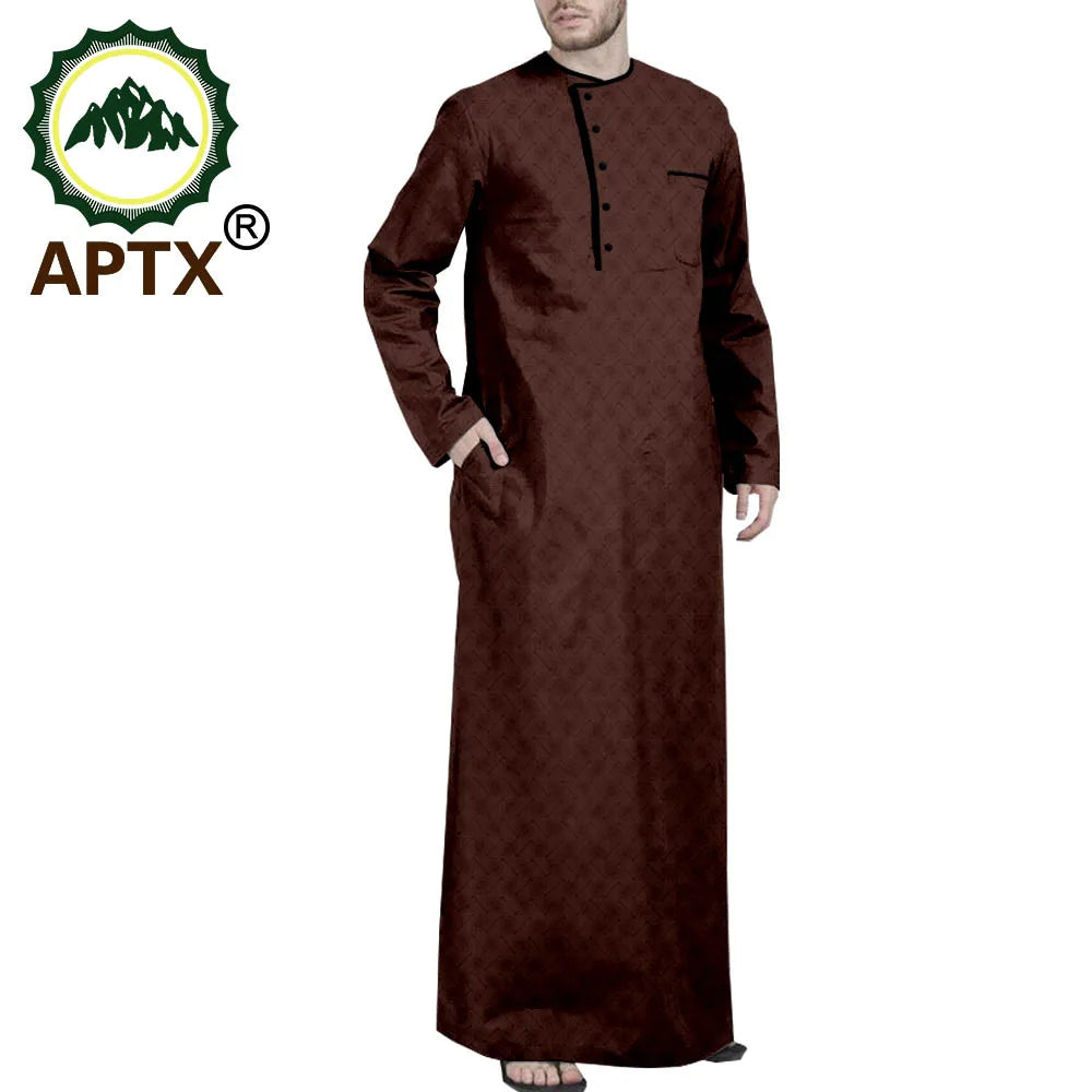 African Middle East Arabic Long Robes Vintage Muslim Kaftan Abayas Men Leisure Buttons Long Sleeve O Neck Jubba Thobe T2014005