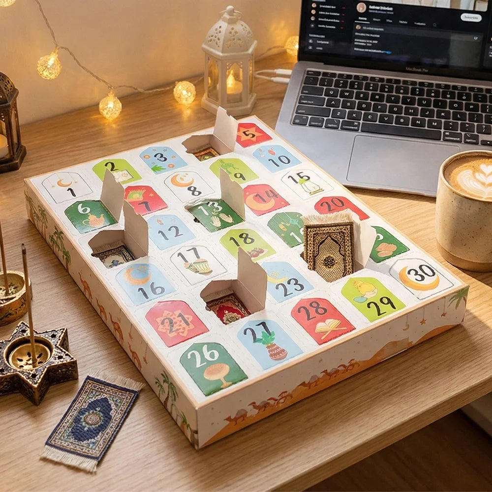 5pcs Ramadan Advent Calendar | 30-Segment Countdown Fun Box with 30 Empty Boxes, Daily Surprise Mechanism,Eid Mubarak Gift Box