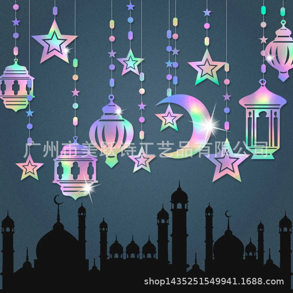Gold Star Crescent Moon Lantern Ramadan Garland EID Decoration Happy Ramadan Mubarak Party Decor Islamic Nights Party Supplies