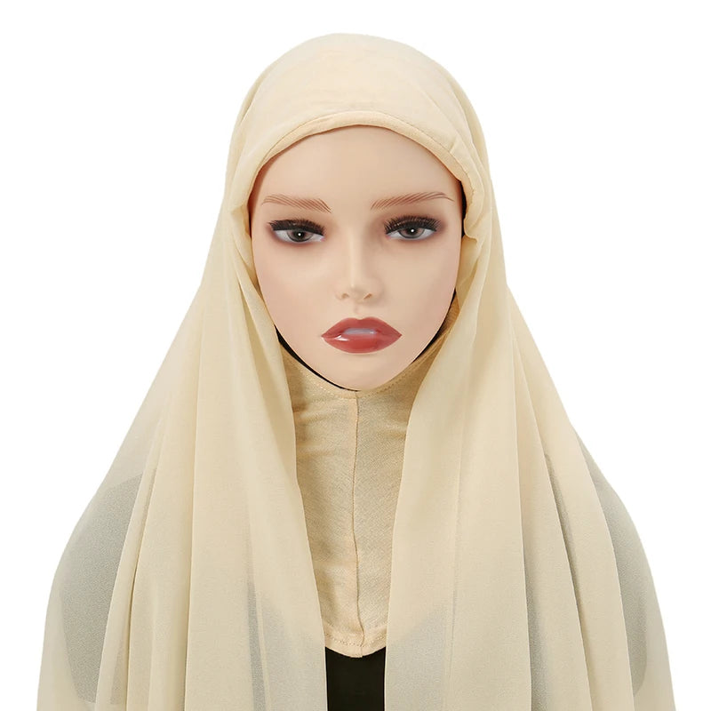 Instant Hijabs Cap with Neck Cover Ready to Wear Scarves Chiffon Hijab For Woman Veil Muslim Islamic Scarf For Women's Headscarf