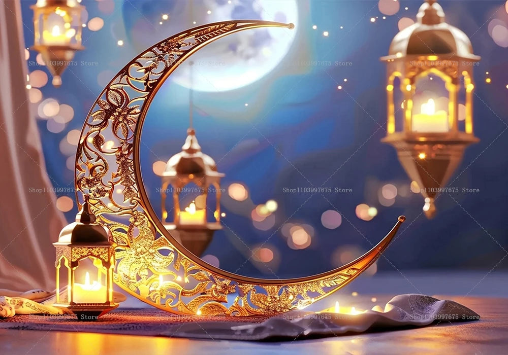 Eid Mubarak Backdrop Decorations Ramadan Background Banner for Home Islamic Muslim Eid Al-fitr Party Decor Supplies Photo Studio