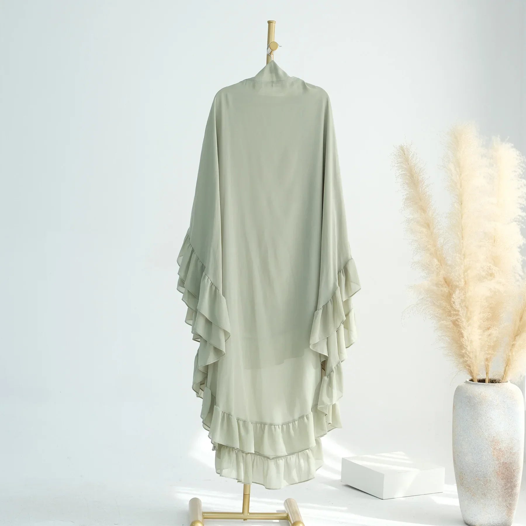 Ruffles Extra-long 2 Layers Chiffon Khimar, Sweet Muslim Women Hijab Scarf, Dubai Turk Islamic Clothing, Headscarf, Ramadan Eid