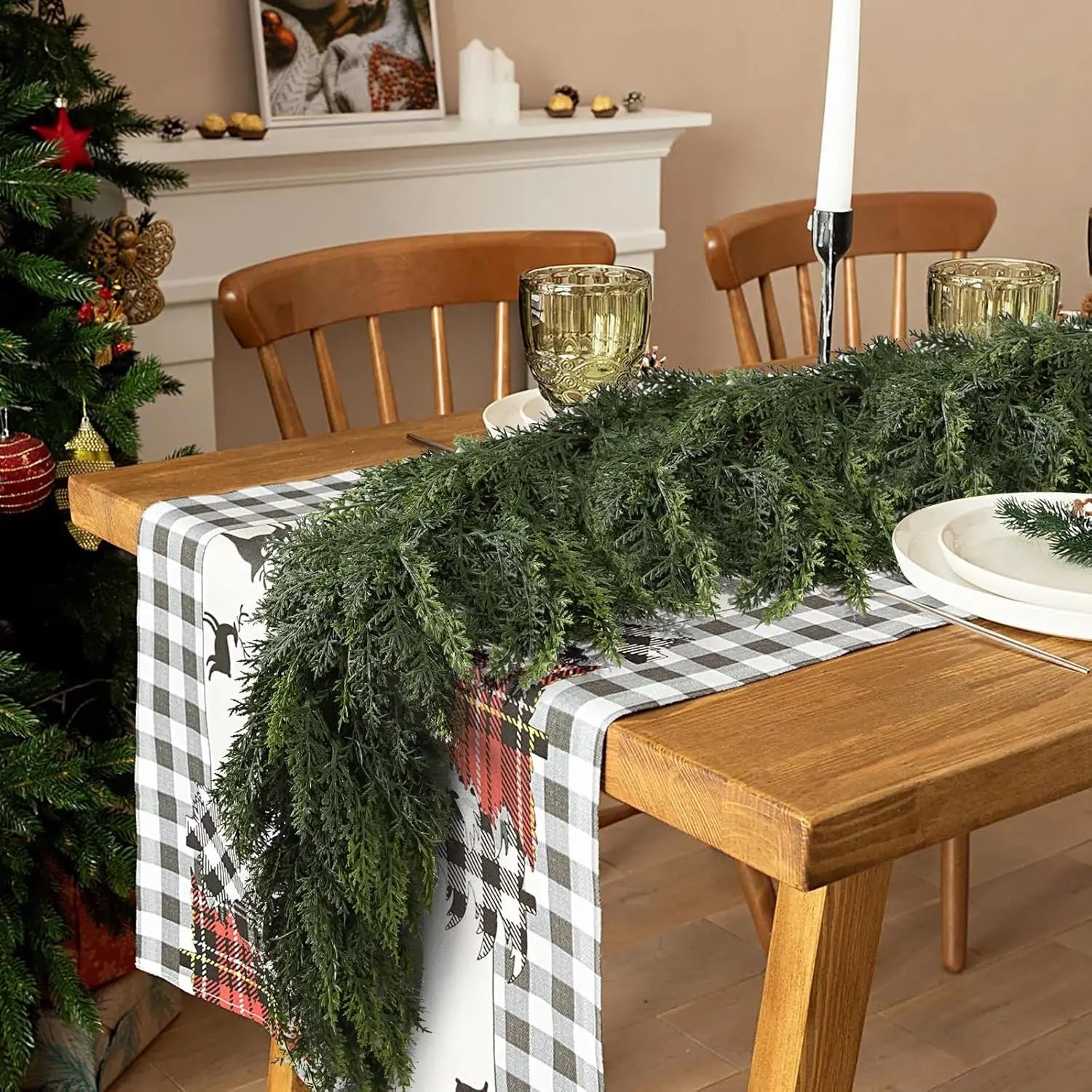 1/2pcs Artificial Plants Christmas Tree Cypress Leaf Garland Home Room Table Decor Outdoor Yard Pine Rattan Hanging Adorn Wreath