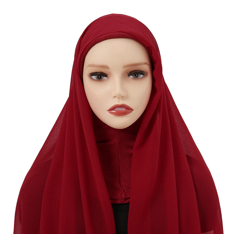 Instant Hijabs Cap with Neck Cover Ready to Wear Scarves Chiffon Hijab For Woman Veil Muslim Islamic Scarf For Women's Headscarf