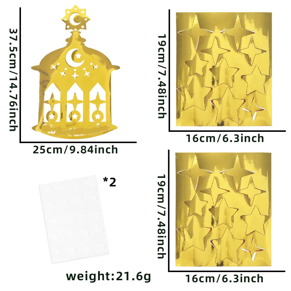 Ramadan Eid Moon Festival Party Decor - Gold Hollow - Star Crescent Letter Wall & Window Stickers